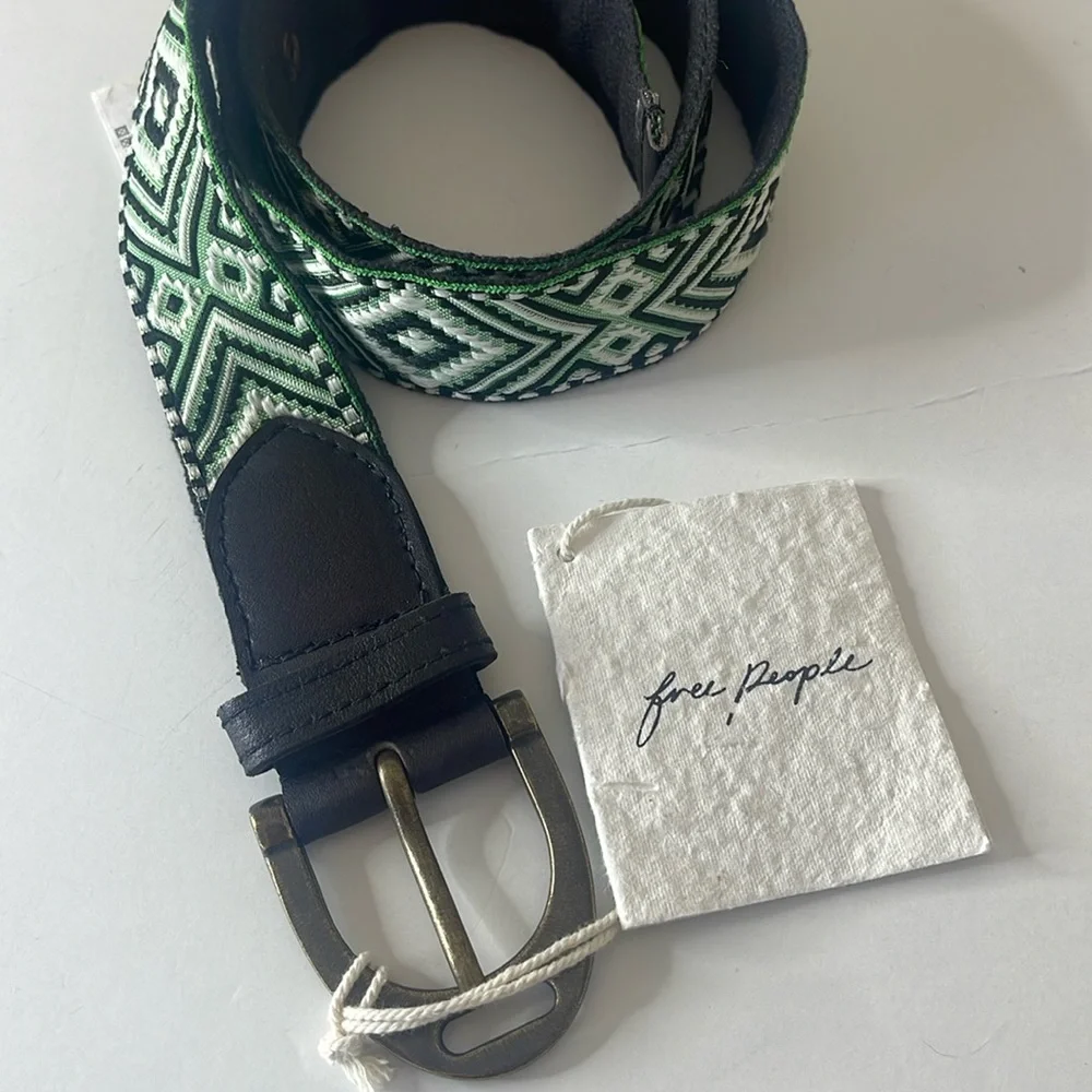 Free People Moving to Mars Handmade Belt Green XS/S